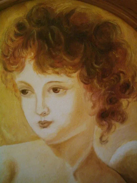 Portrait of a curly-haired child, oil on canvas by Dr. Sam Kreit