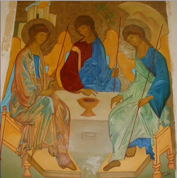 Icon of the Holy Trinity after Rublev, painted by Dr. Sam Kreit