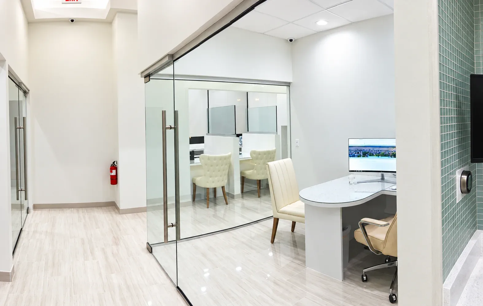 Glass consultation office seen from the hallway