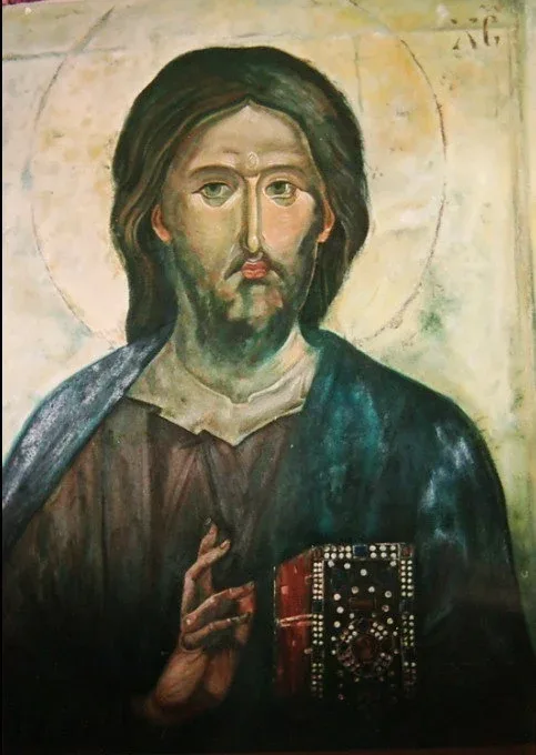 Icon of Christ holding the Gospels, painted by Dr. Sam Kreit